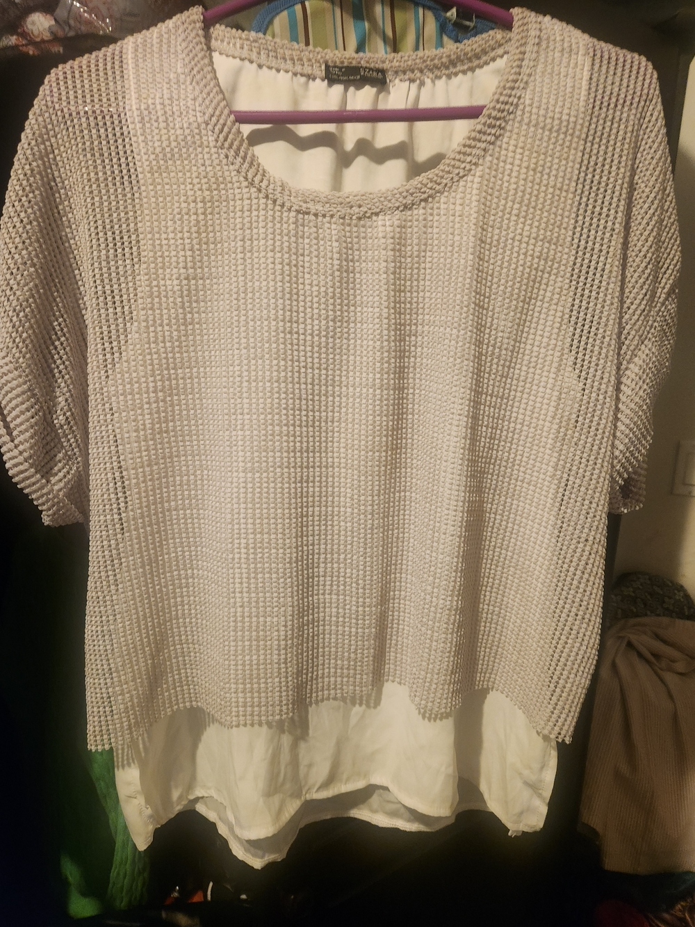 Zara Cream Textured Layered Short-Sleeve Top